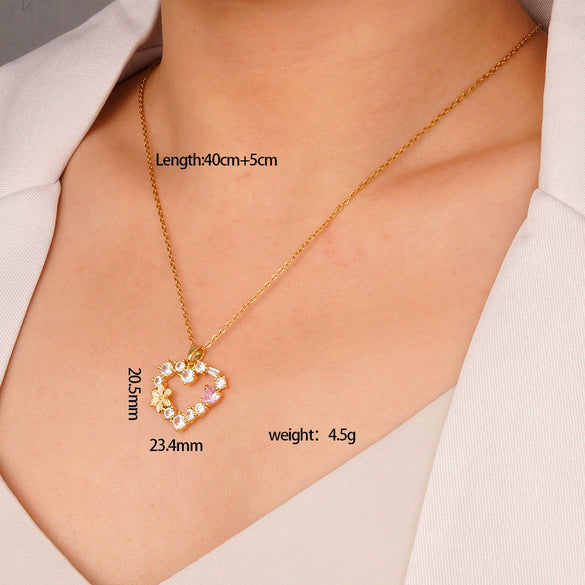 Women's Copper Inlaid Zircon Heart Shape Pendant Ochain Jewelry Light Luxury Style Electroplating