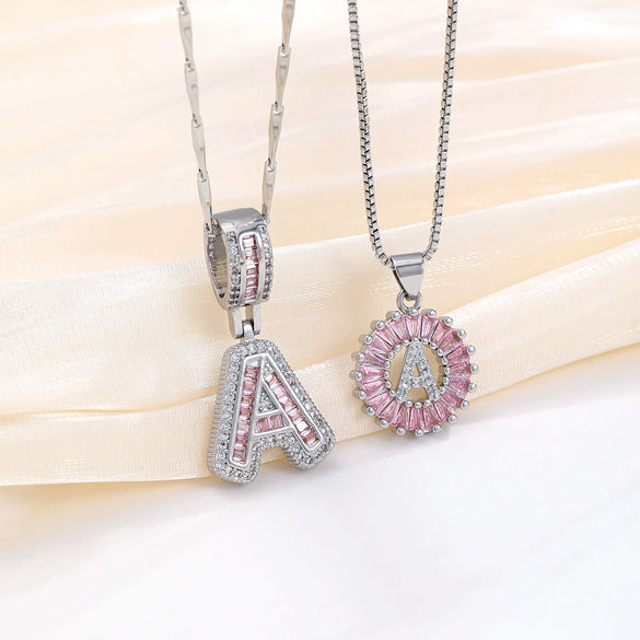 Women's Copper Inlaid Zircon Pendant Necklace With Geometric Pattern And Letter Shape Set With Diamonds