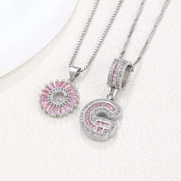 Women's Copper Inlaid Zircon Pendant Necklace With Geometric Pattern And Letter Shape Set With Diamonds