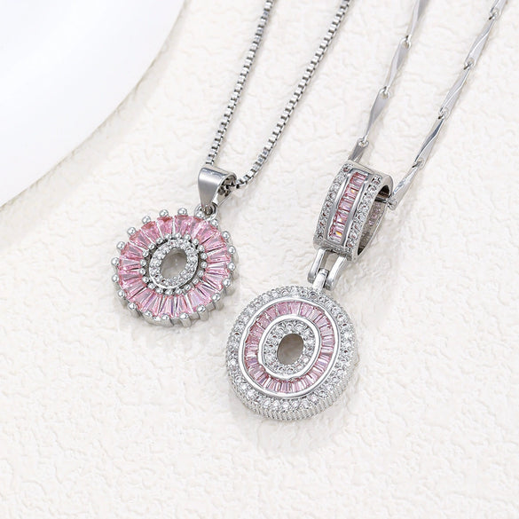 Women's Copper Inlaid Zircon Pendant Necklace With Geometric Pattern And Letter Shape Set With Diamonds