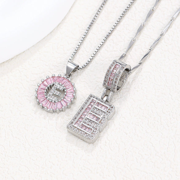 Women's Copper Inlaid Zircon Pendant Necklace With Geometric Pattern And Letter Shape Set With Diamonds