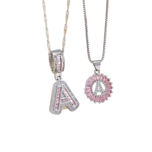Women's Copper Inlaid Zircon Pendant Necklace With Geometric Pattern And Letter Shape Set With Diamonds