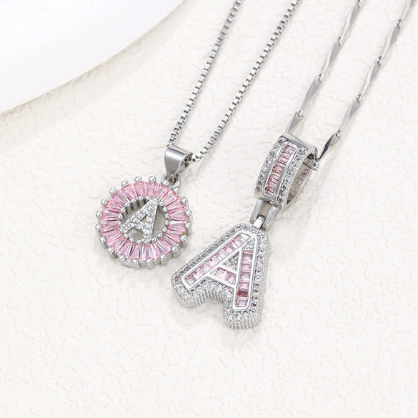 Women's Copper Inlaid Zircon Pendant Necklace With Geometric Pattern And Letter Shape Set With Diamonds