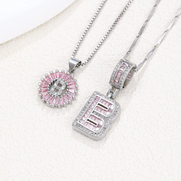 Women's Copper Inlaid Zircon Pendant Necklace With Geometric Pattern And Letter Shape Set With Diamonds