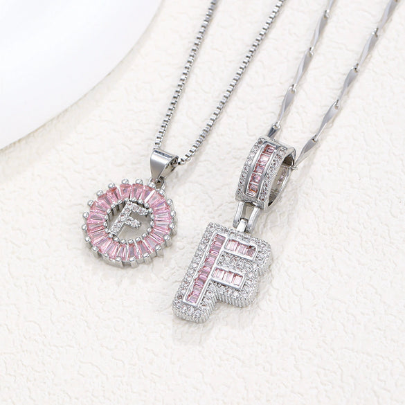 Women's Copper Inlaid Zircon Pendant Necklace With Geometric Pattern And Letter Shape Set With Diamonds