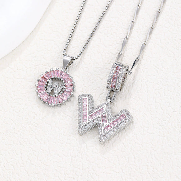 Women's Copper Inlaid Zircon Pendant Necklace With Geometric Pattern And Letter Shape Set With Diamonds