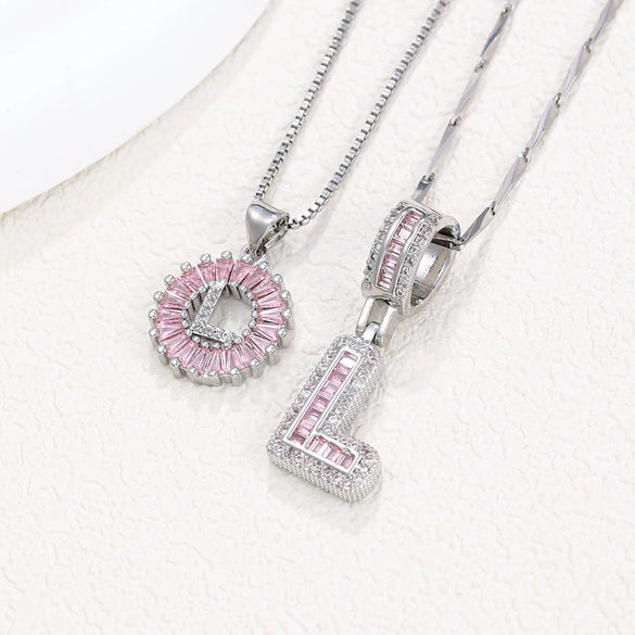 Women's Copper Inlaid Zircon Pendant Necklace With Geometric Pattern And Letter Shape Set With Diamonds