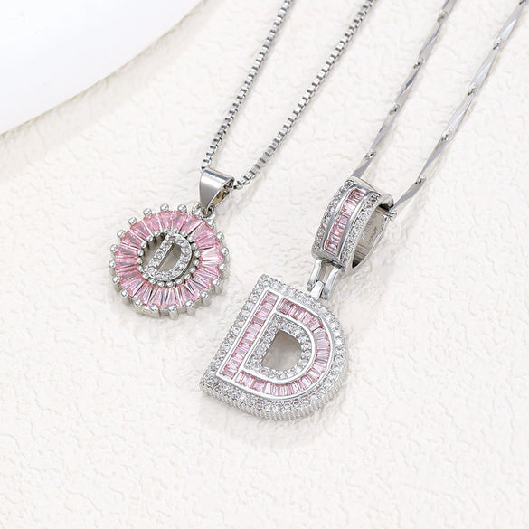 Women's Copper Inlaid Zircon Pendant Necklace With Geometric Pattern And Letter Shape Set With Diamonds