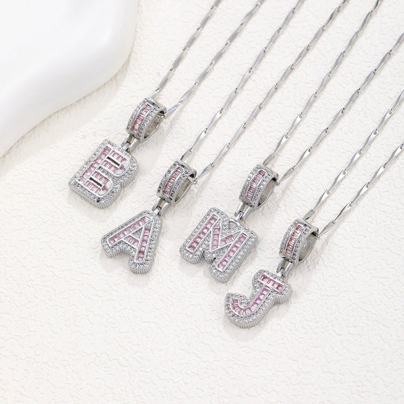 Women's Copper Inlaid Zircon Pendant Necklace With Geometric Pattern And Letter Shape Set With Diamonds
