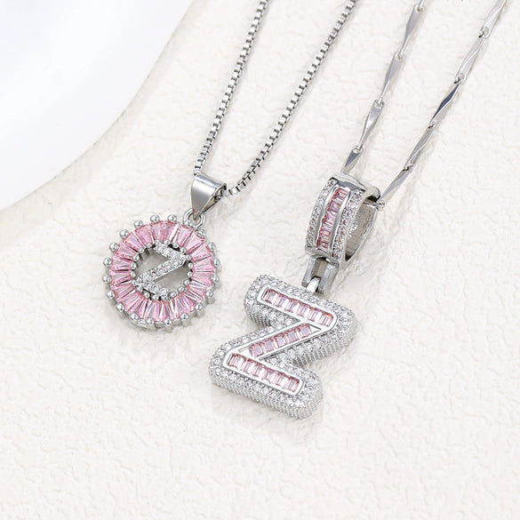 Women's Copper Inlaid Zircon Pendant Necklace With Geometric Pattern And Letter Shape Set With Diamonds
