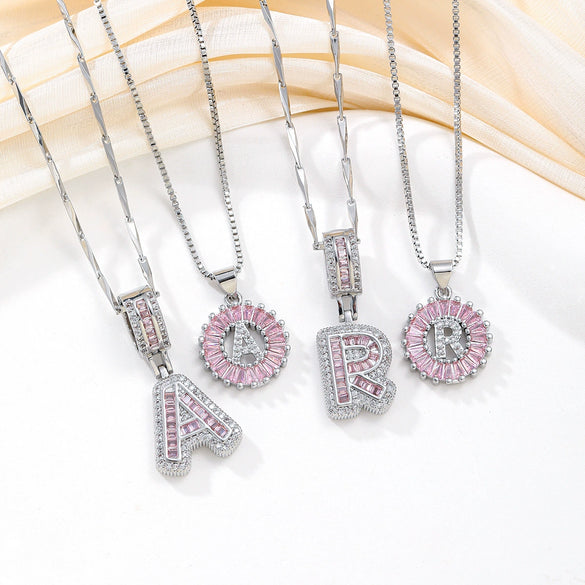 Women's Copper Inlaid Zircon Pendant Necklace With Geometric Pattern And Letter Shape Set With Diamonds