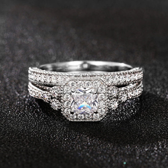 Women's Copper Inlaid Zircon Ring Light Luxury Geometric Style