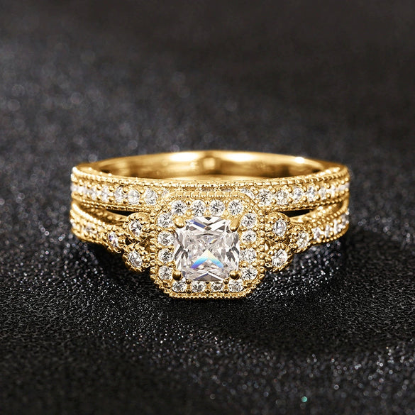 Women's Copper Inlaid Zircon Ring Light Luxury Geometric Style