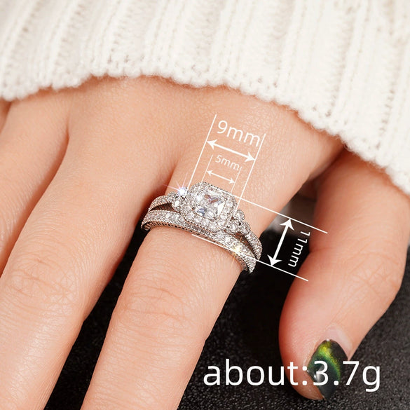 Women's Copper Inlaid Zircon Ring Light Luxury Geometric Style