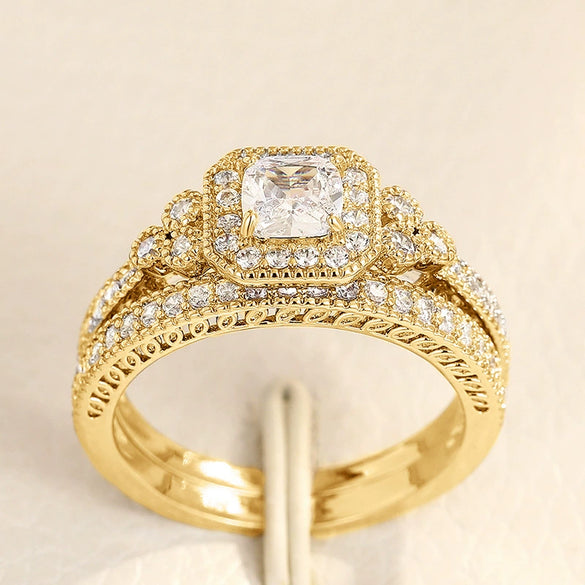 Women's Copper Inlaid Zircon Ring Light Luxury Geometric Style