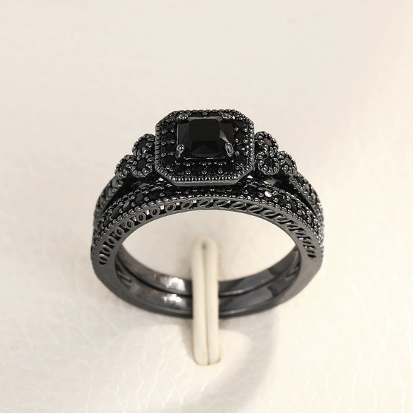 Women's Copper Inlaid Zircon Ring Light Luxury Geometric Style