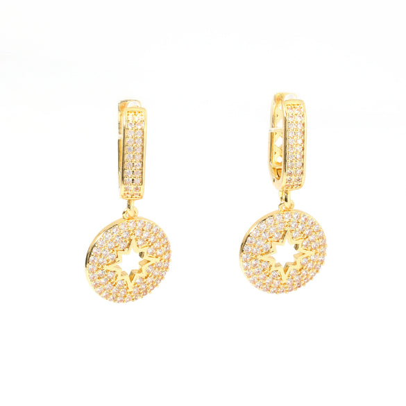 Women's Copper Inlaid Zircon Round Star Geometric Style Earrings