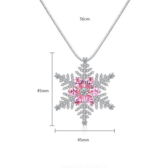 Women's Copper Inlaid Zircon Snowflake Necklace Snake Bone Chain Geometric Fashion Jewelry With Electroplated Finish