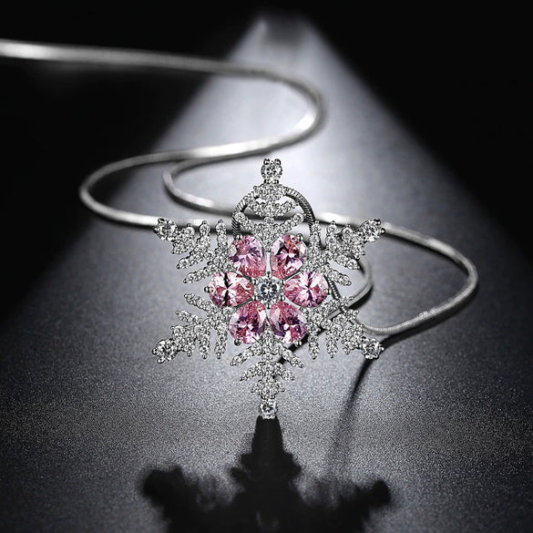 Women's Copper Inlaid Zircon Snowflake Necklace Snake Bone Chain Geometric Fashion Jewelry With Electroplated Finish