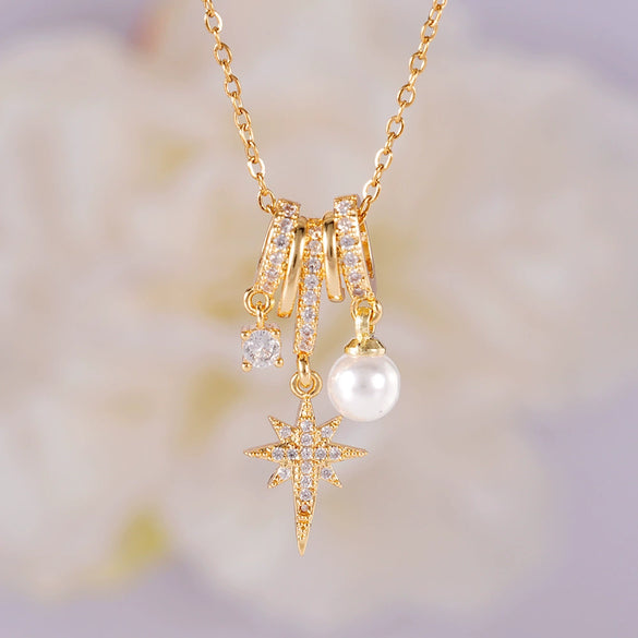 Women's Copper Inlaid Zircon Star Butterfly Pendant Necklace With Rhombus Animal Zodiac Pattern And Electroplating Process