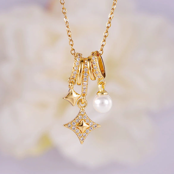 Women's Copper Inlaid Zircon Star Butterfly Pendant Necklace With Rhombus Animal Zodiac Pattern And Electroplating Process