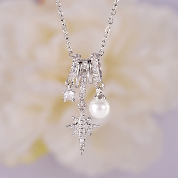 Women's Copper Inlaid Zircon Star Butterfly Pendant Necklace With Rhombus Animal Zodiac Pattern And Electroplating Process