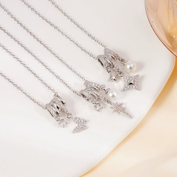 Women's Copper Inlaid Zircon Star Butterfly Pendant Necklace With Rhombus Animal Zodiac Pattern And Electroplating Process