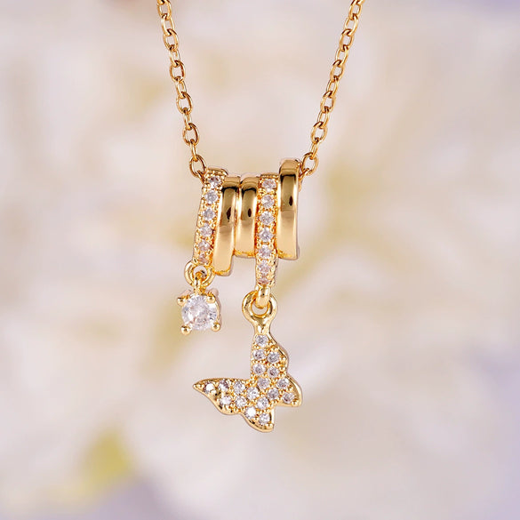 Women's Copper Inlaid Zircon Star Butterfly Pendant Necklace With Rhombus Animal Zodiac Pattern And Electroplating Process