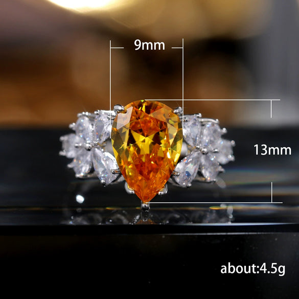 Women's Copper Inlaid Zircon Water Drop Pear Shaped Geometric Ring Jewelry
