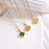 Women's Copper Jewelry Inlaid Zircon And Mixed Gemstone Fourleaf Clover Pendant With Geometric Pattern Electroplated O Chain Light Luxury Style
