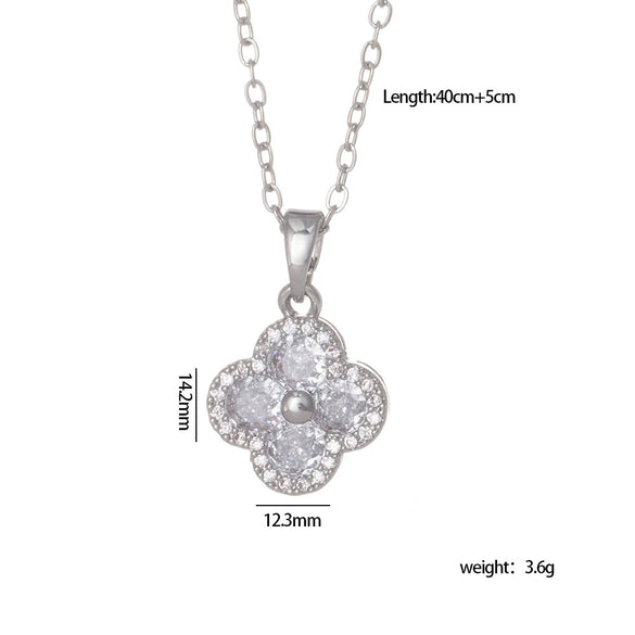 Women's Copper Jewelry Inlaid Zircon And Mixed Gemstone Fourleaf Clover Pendant With Geometric Pattern Electroplated O Chain Light Luxury Style