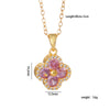 Women's Copper Jewelry Inlaid Zircon And Mixed Gemstone Fourleaf Clover Pendant With Geometric Pattern Electroplated O Chain Light Luxury Style