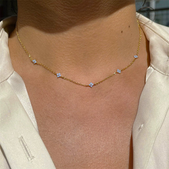 Women's Copper Jewelry Set With Plant Flowers Pattern And Electroplating Treatment Including Anklet Necklace And Clavicle Chain