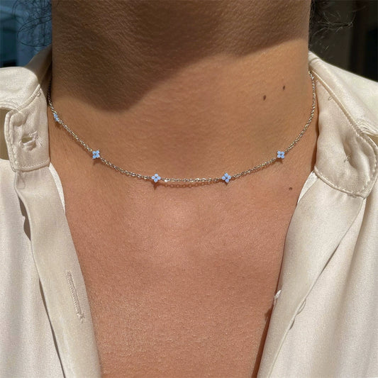 Women's Copper Jewelry Set With Plant Flowers Pattern And Electroplating Treatment Including Anklet Necklace And Clavicle Chain