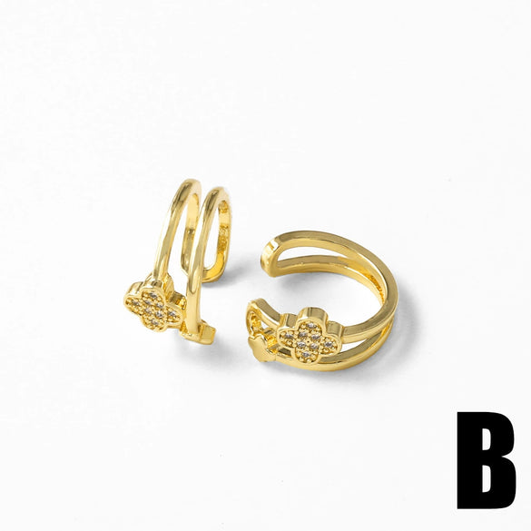 Women's Copper 18K Gold Plated Cshaped Earrings With Letters Numbers Text Pattern And Electroplating Process