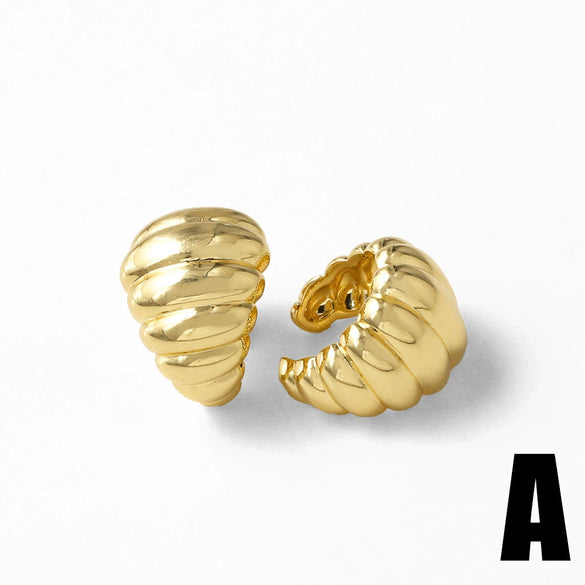 Women's Copper 18K Gold Plated Cshaped Earrings With Letters Numbers Text Pattern And Electroplating Process