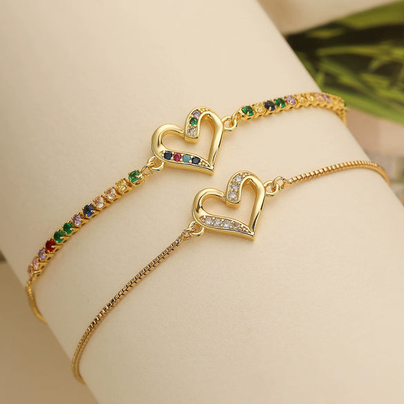 Women's Copper 18K Gold Plated Geometric Heart Micropaved Zircon Bracelet