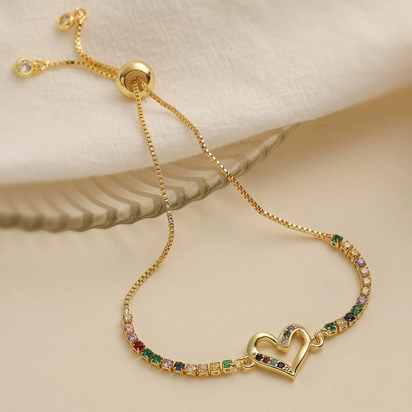 Women's Copper 18K Gold Plated Geometric Heart Micropaved Zircon Bracelet