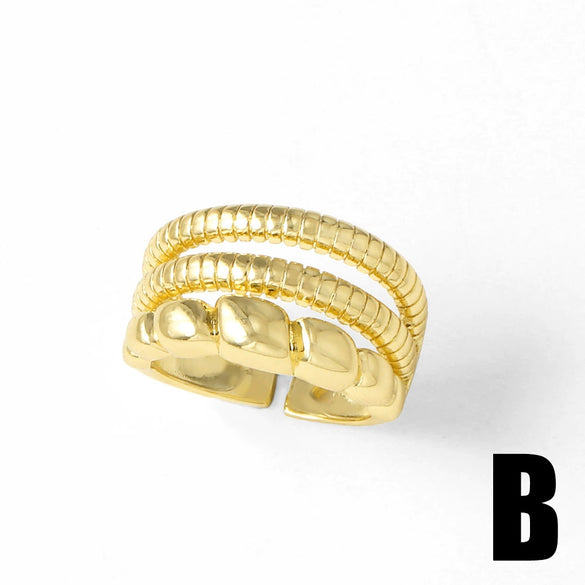 Women's Copper 18K Gold Plated Geometric Love Flower Ring