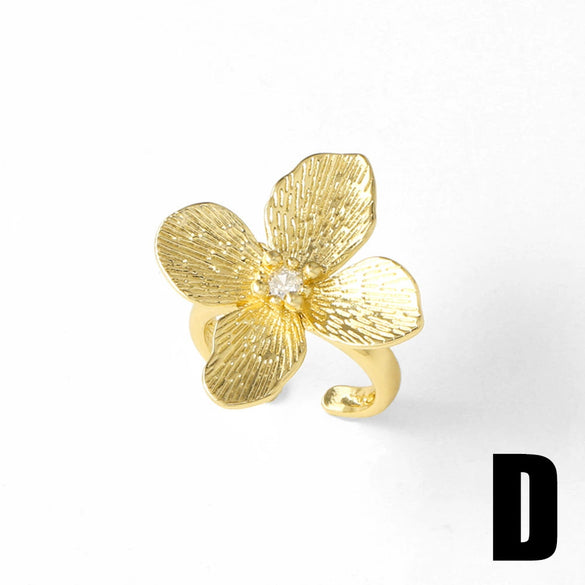 Women's Copper 18K Gold Plated Geometric Love Flower Ring