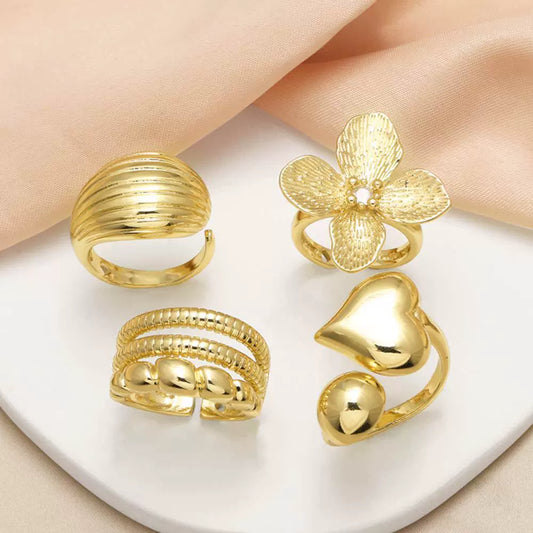 Women's Copper 18K Gold Plated Geometric Love Flower Ring