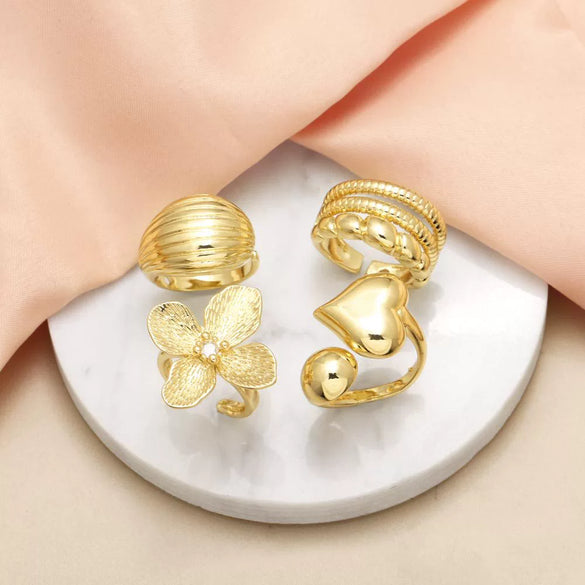 Women's Copper 18K Gold Plated Geometric Love Flower Ring