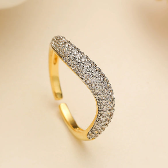 Women's Copper 18K Gold Plated Geometric Micropaved Zircon Ring
