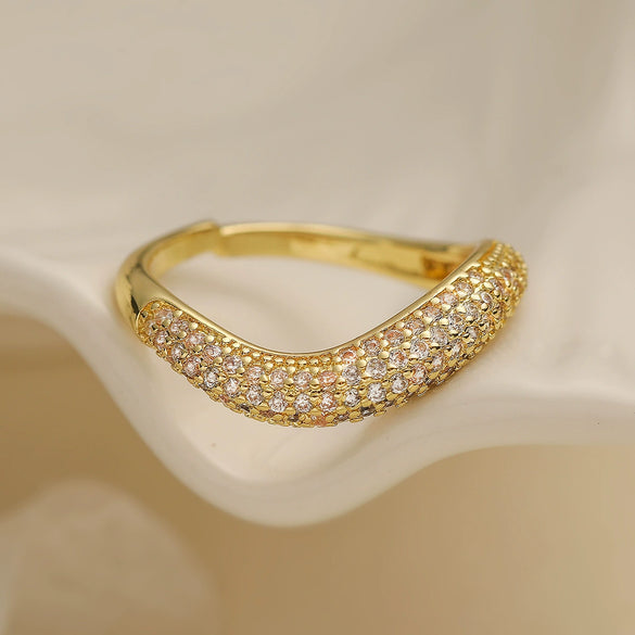 Women's Copper 18K Gold Plated Geometric Micropaved Zircon Ring