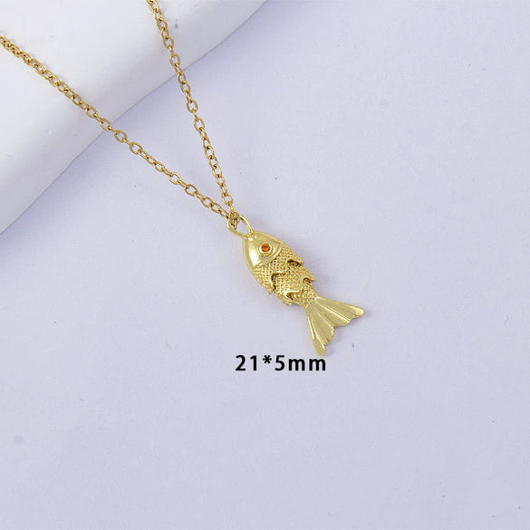 Women's Copper Koi Pendant Long Necklace Electroplated O Chain Animal Zodiac Style Jewelry