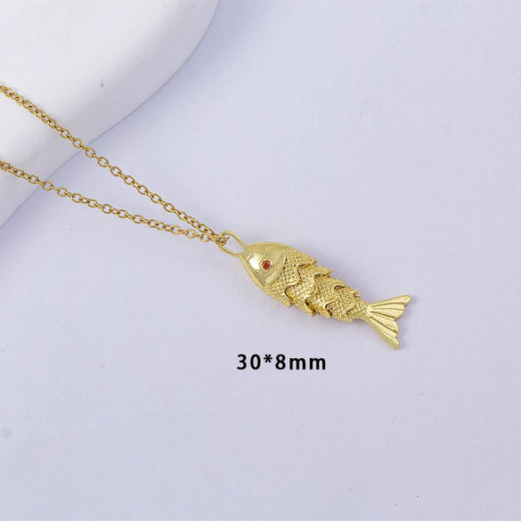 Women's Copper Koi Pendant Long Necklace Electroplated O Chain Animal Zodiac Style Jewelry