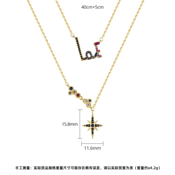 Women's Copper Layered Letter Pendant Necklace Elegant Fashion Collarbone Chain Jewelry