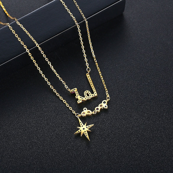 Women's Copper Layered Letter Pendant Necklace Elegant Fashion Collarbone Chain Jewelry