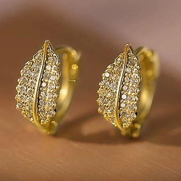 Women's Copper Leaf Earrings With Zirconia In Pastoral Style