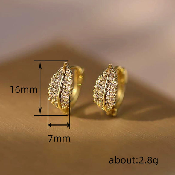Women's Copper Leaf Earrings With Zirconia In Pastoral Style